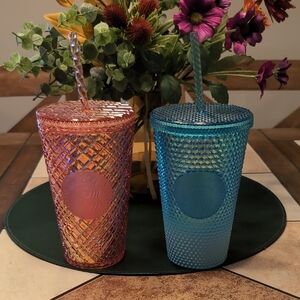 Colorful Textured Tumblers with Straws